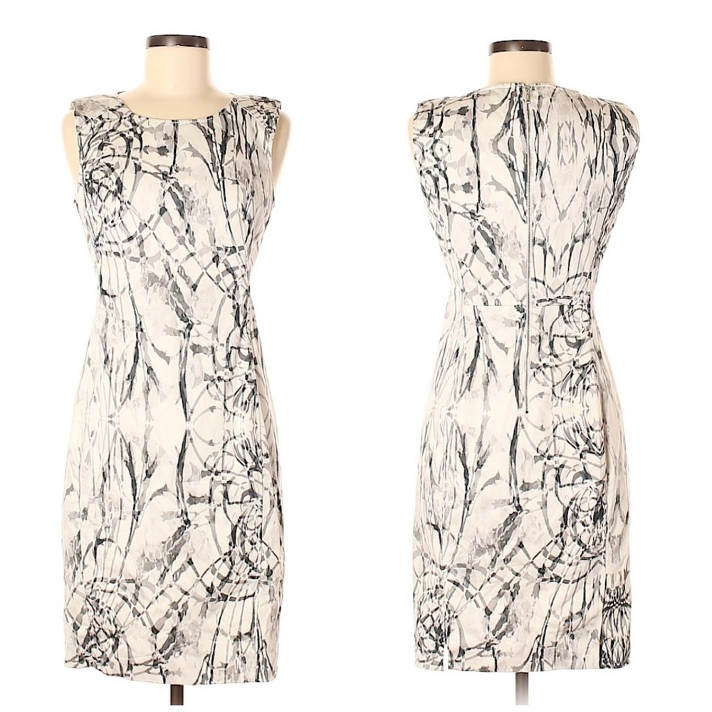Rachel Roy Signature Gray Abstract Print Sheath Dress Size 6 Career Chic Stretch